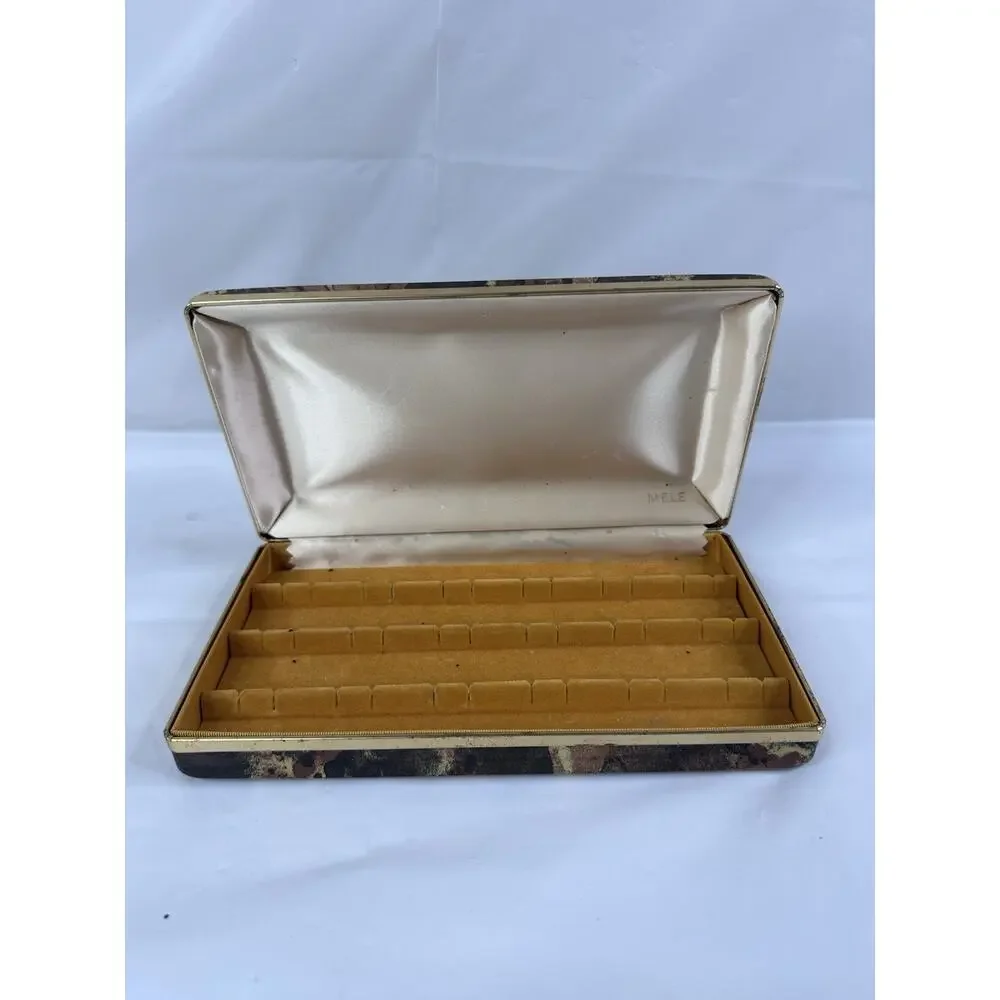 Mele Vintage Brown Tortoise Print Vinyl Covered Clam Shell Jewelry Box. Size 9x5